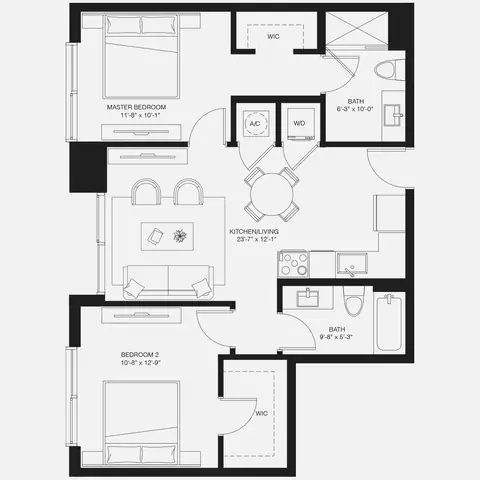 Floor plan B4, 2 beds · 2 baths · 886 sf