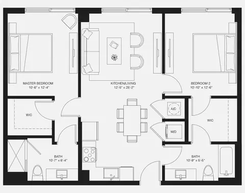 Floor plan B2, 2 beds · 2 baths · 982 sf