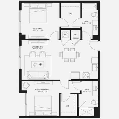 Floor plan B3, 2 beds · 2 baths · 1,029 sf