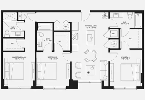 Floor plan C3, 3 beds · 3 baths · 1,272 sf