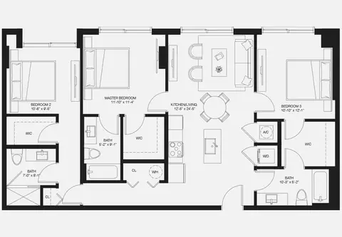 Floor plan C2, 3 beds · 3 baths · 1,311 sf