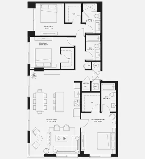 Floor plan C4, 3 beds · 3 baths · 1,600 sf