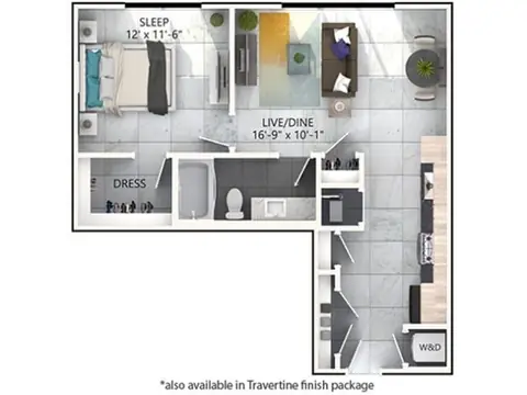 Floor plan A2, 1 bed · 1 bath · 665 to 691 sf
