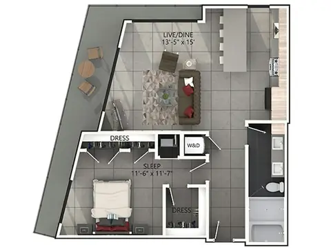 Floor plan A5, 1 bed · 1 bath · 900 to 962 sf