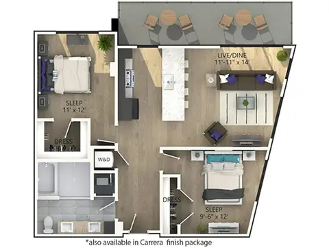 Floor plan B4, 2 beds · 1 bath · 987 sf