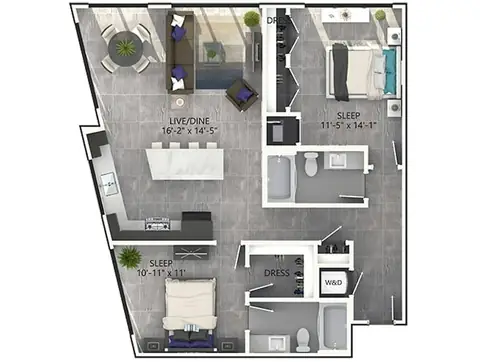 Floor plan C5P, 2 beds · 2 baths · 1,103 to 1,152 sf