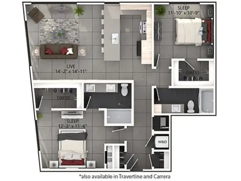 Floor plan C5, 2 beds · 2 baths · 1,110 to 1,197 sf