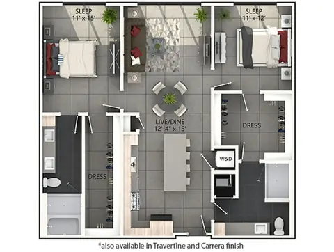 Floor plan C6, 2 beds · 2 baths · 1,204 to 1,282 sf