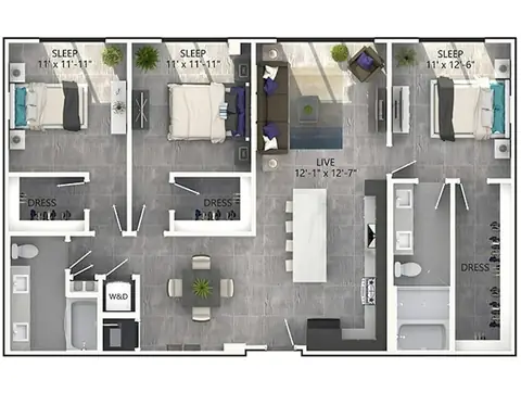 Floor plan D5P, 3 beds · 2 baths · 1,417 sf
