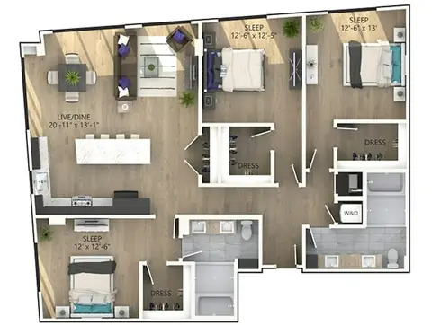 Floor plan D8, 3 beds · 2 baths · 1,701 sf