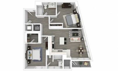 Floor plan Fisher, 2 beds · 2 baths · 1,011 sf