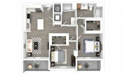 Floor plan Hibiscus, 2 beds · 2 baths · 1,073 sf