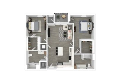 Floor plan Jungle Island, 2 beds · 2 baths · 1,083 to 1,164 sf