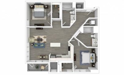 Floor plan Key Biscayne, 2 beds · 2 baths · 1,093 to 1,098 sf