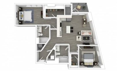 Floor plan Lincoln, 2 beds · 2 baths · 1,095 sf