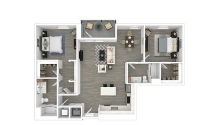 Floor plan Ocean, 2 beds · 2 baths · 1,293 sf