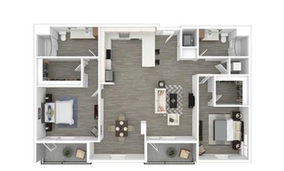 Floor plan Pelican, 2 beds · 2 baths · 1,438 sf