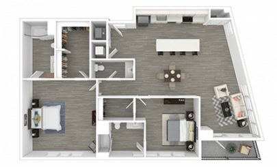 Floor plan Port Miami, 2 beds · 2 baths · 1,598 sf