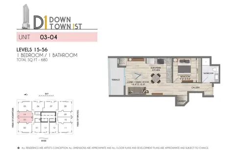 Floor plan 1BR 680SF - Units 03/04, 1 bed · 680 sf