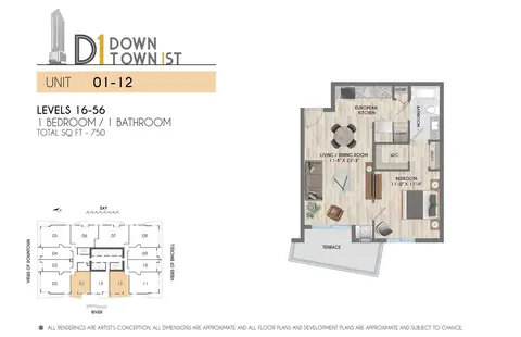 Floor plan 1BR 750SF - Units 01/12, 1 bed · 750 sf