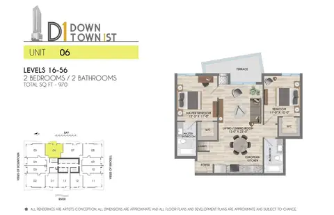 Floor plan 2BR 970SF, 2 beds · 970 sf