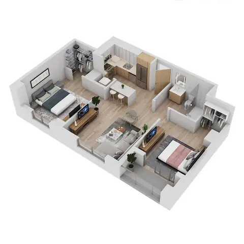 Floor plan B-9, 2 beds · 1 bath · 856 sf