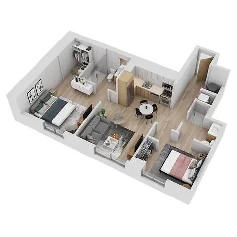 Floor plan B-4, 2 beds · 2 baths · 912 sf
