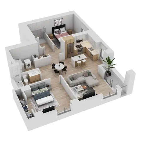 Floor plan B-5W, 2 beds · 2 baths · 1,189 sf