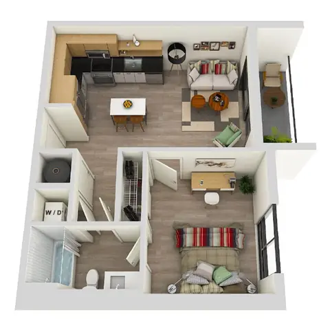 Floor plan A1A, 1 bed · 1 bath · 629 sf