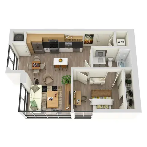 Floor plan A2A WFH, 1 bed · 1 bath