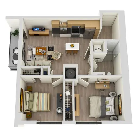 Floor plan B2A WFH, 2 beds · 1 bath