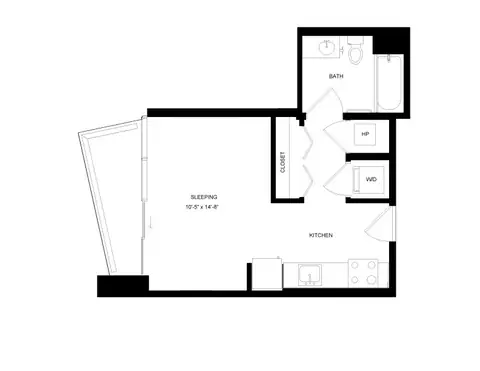 Floor plan Studio-1, Studio · 1 bath · 386 sf