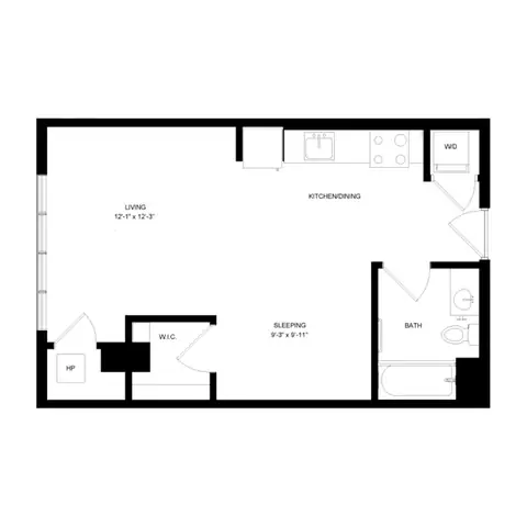 Floor plan P4, Studio · 1 bath