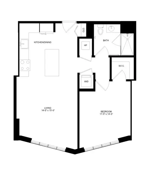 Floor plan 1 Bed-1 Bath-P13, 1 bed · 1 bath · 764 sf