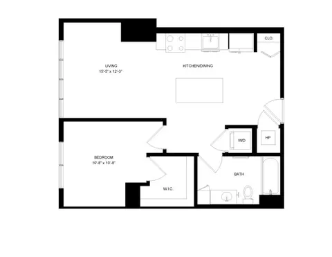 Floor plan 1 Bed-1 Bath-P1, 1 bed · 1 bath