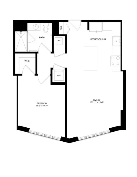Floor plan 1 Bed-1 Bath-P12, 1 bed · 1 bath
