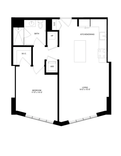 Floor plan 1 Bed-1 Bath-P14, 1 bed · 1 bath