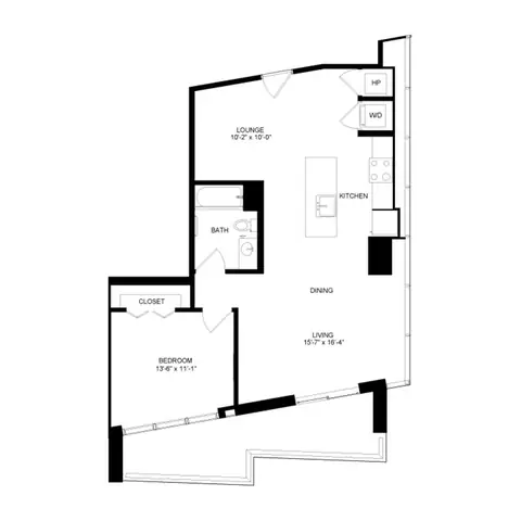 Floor plan 15A, 1 bed · 1 bath