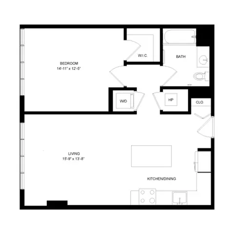 Floor plan P3, 1 bed · 1 bath