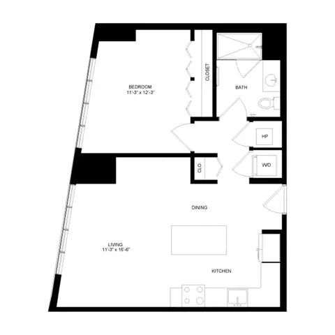 Floor plan P5, 1 bed · 1 bath