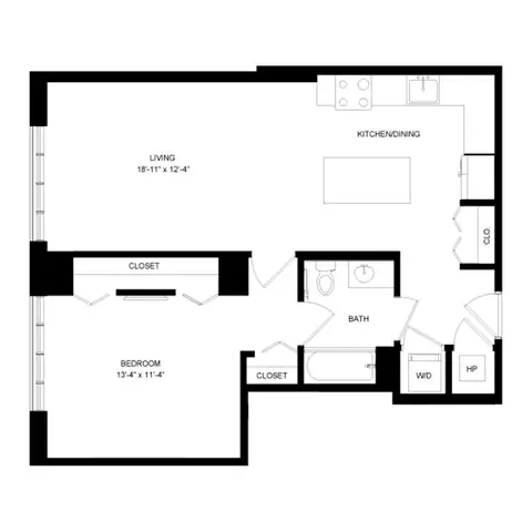 Floor plan P7, 1 bed · 1 bath