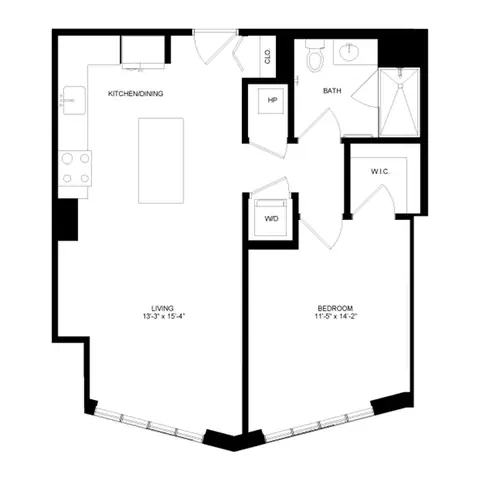 Floor plan P9, 1 bed · 1 bath