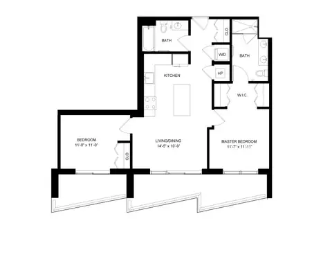 Floor plan 2 Bed-2 Bath-5, 2 beds · 2 baths · 975 sf