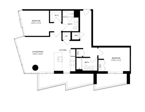 Floor plan 2 Bed-2 Bath-3, 2 beds · 2 baths · 1,105 sf