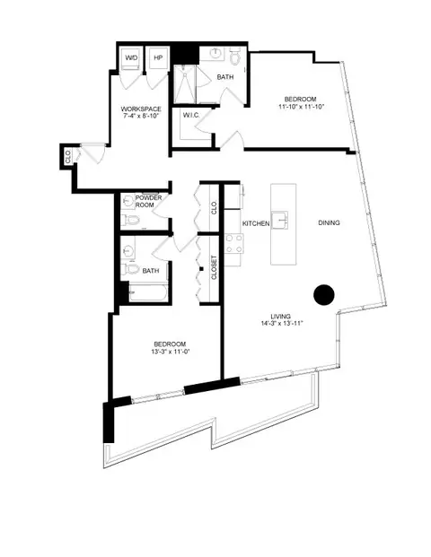 Floor plan 2 Bed-2.5 Bath-17, 2 beds · 2.5 baths · 1,365 sf