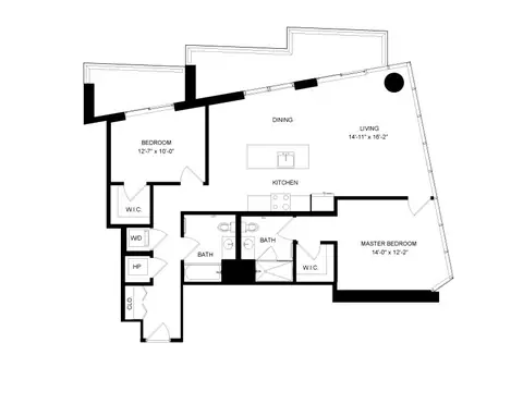 Floor plan 2 Bed-2 Bath-16B, 2 beds · 2 baths