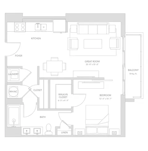 Floor plan A5, 1 bed · 1 bath · 695 sf