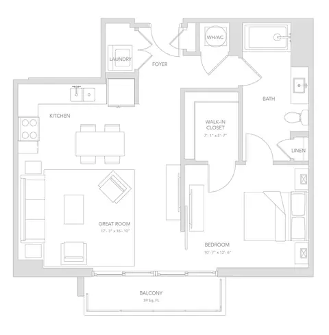 Floor plan A3, 1 bed · 1 bath · 742 sf