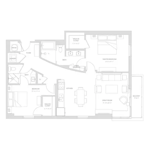 Floor plan B4, 2 beds · 2 baths · 1,180 sf