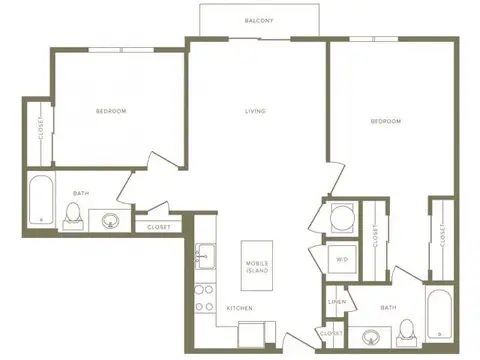 Floor plan B7 Beacon, 2 beds · 2 baths · 990 sf